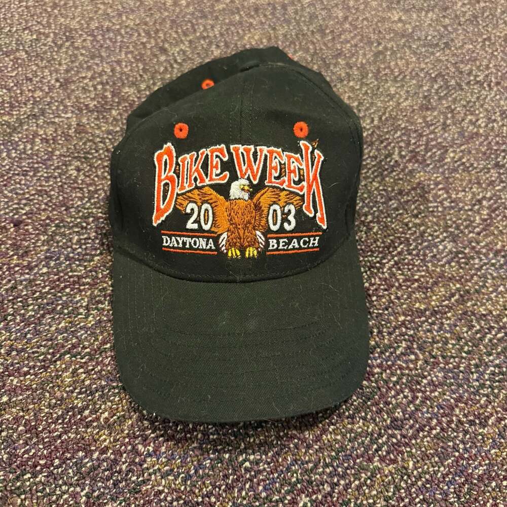 Vintage Bike Week 2003 Daytona Beach Eagle Graphic Strapback Hat Black